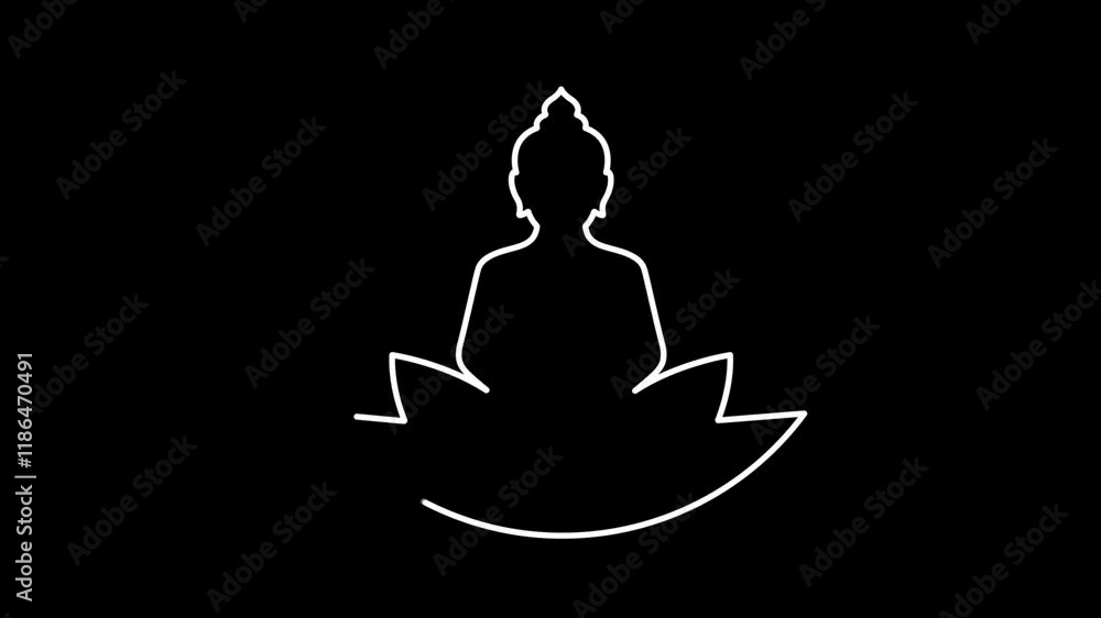 Animated One continuous line drawing of Buddha on a lotus artwork. Animated One continuous line drawing of Buddha on a lotus artwork.