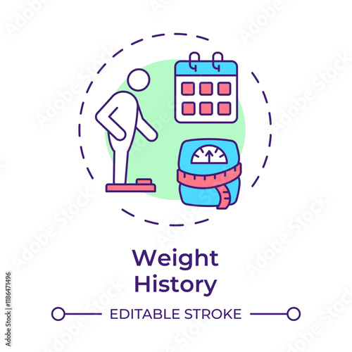 Weight history multi color concept icon. Fat measurement, scales. Obesity management, control. Round shape line illustration. Abstract idea. Graphic design. Easy to use in infographic, presentation