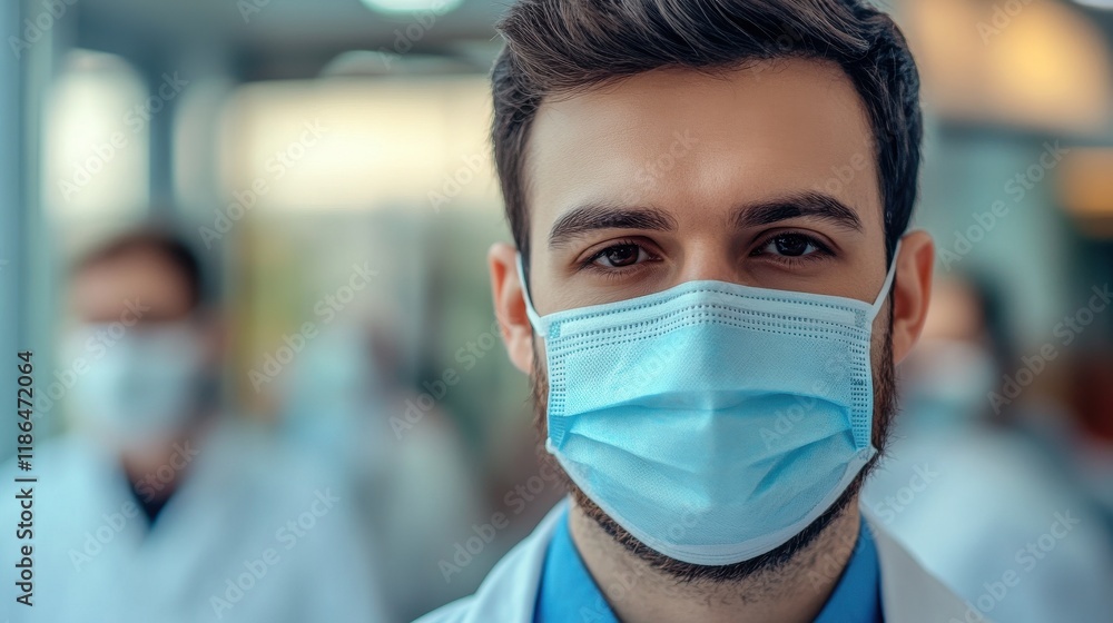 Men doctors at work inside hospital during coronavirus outbreak - Medical worker on Covid-19 crisis wearing face protective mask - Focus on mask Men doctors at work inside hospital during coronavirus outbreak - Medical worker on Covid-19 crisis wearing face protective mask - Focus on mask