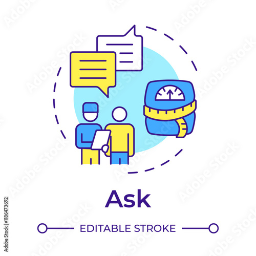 Ask multi color concept icon. Medical consultation, professional. Obesity management, recommendation. Round shape line illustration. Abstract idea. Graphic design. Easy to use in infographic