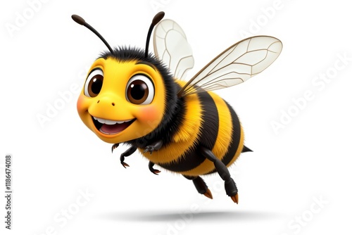Adorable Cartoon Bee Flying 3D Render Happy Insect Honeybee Illustration Cute Character