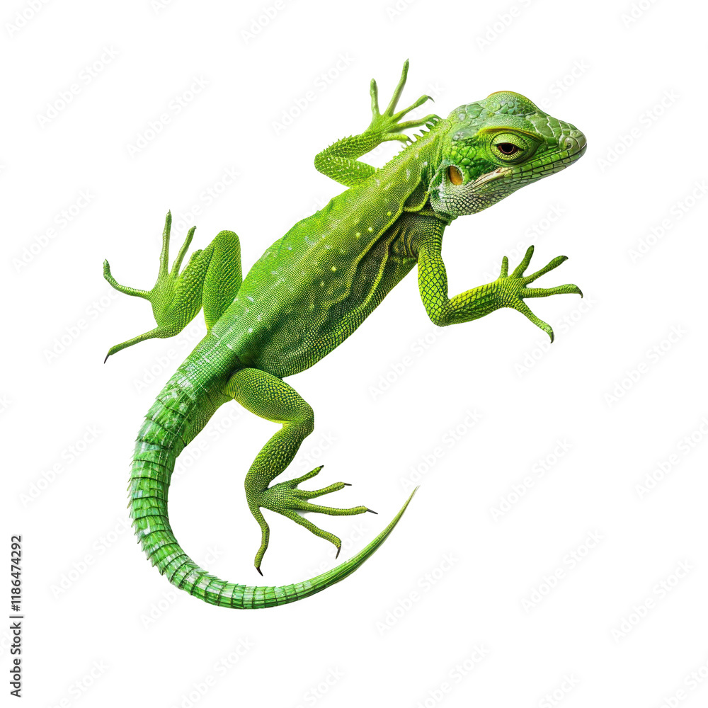 Fototapeta premium Realistic Green Anole Lizard on Clean transparent background for Nature and Wildlife Illustrations