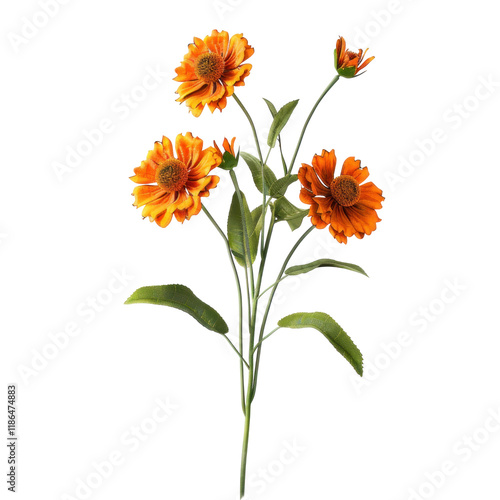 Vibrant Helenium Flower Stem Isolated on Smooth transparent background for Floral Design and Art Projects