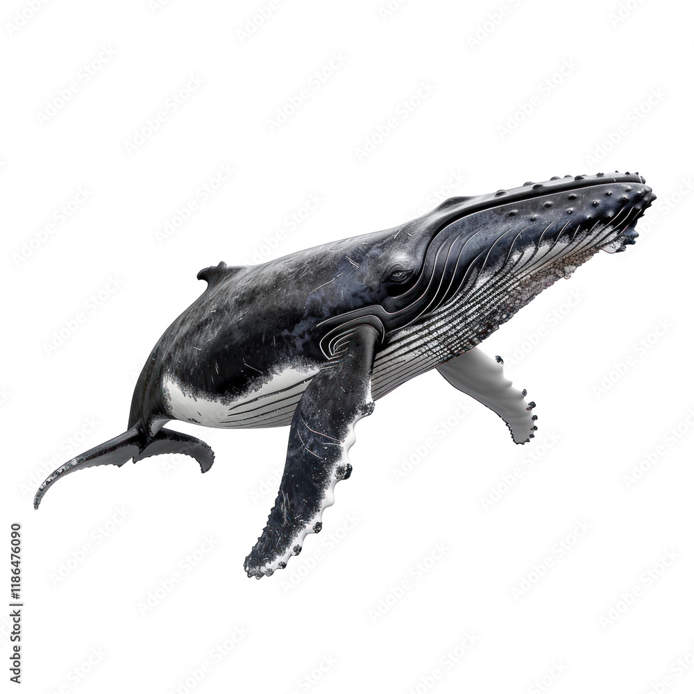 Fototapeta premium Humpback Whale Swimming Gracefully on a Clean transparent background, Isolated for Artistic Presentation