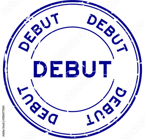Grunge blue debut word round rubber seal stamp on white background