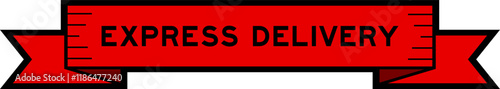 Ribbon label banner with word express delivery in red color on white background