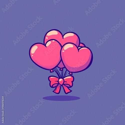 Romantic Pink Heart Shaped Balloons Tied with a Bow Valentine s Day Illustration