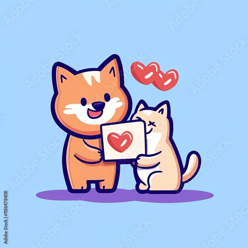 Adorable Cartoon Cats Sharing a Valentine s Day Love Note