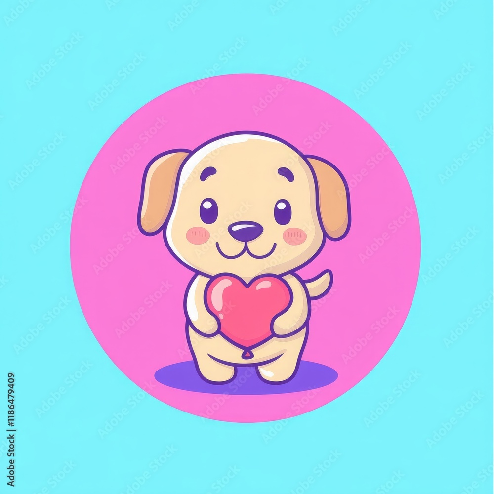 Adorable Cartoon Puppy Holding Heart Shaped Balloon Valentine s Day Cute Dog Illustration