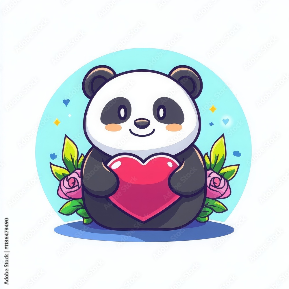 Naklejka premium Adorable Panda Bear Holding Heart Valentine s Day Cartoon Illustration Cute Animal Graphic Design