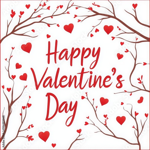 Happy Valentine s Day Card Design Red Hearts Branches Romantic Greeting