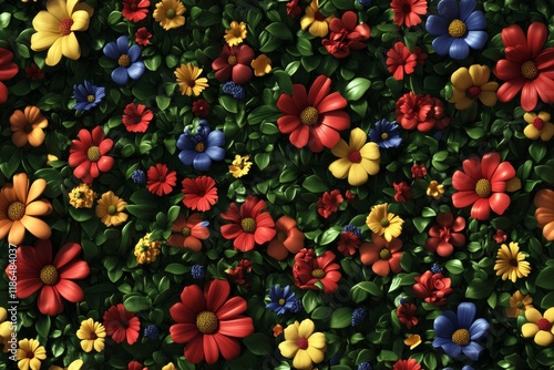 Intricate and Detailed Vibrant Flower Field with Smooth Matte Texture and Seamless Pattern