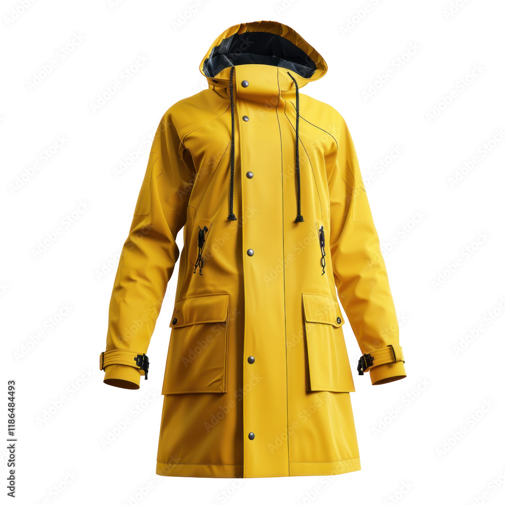 Vibrant Yellow Raincoat on Isolated Clean transparent background in High-Quality Photorealistic Render Vibrant Yellow Raincoat on Isolated Clean transparent background in High-Quality Photorealistic Render