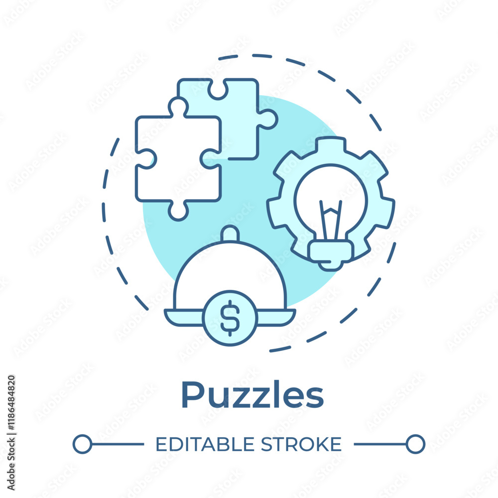 Puzzles dishes soft blue concept icon. High profit with low popularity. Menu engineering matrix. Round shape line illustration. Abstract idea. Graphic design. Easy to use in presentation Puzzles dishes soft blue concept icon. High profit with low popularity. Menu engineering matrix. Round shape line illustration. Abstract idea. Graphic design. Easy to use in presentation