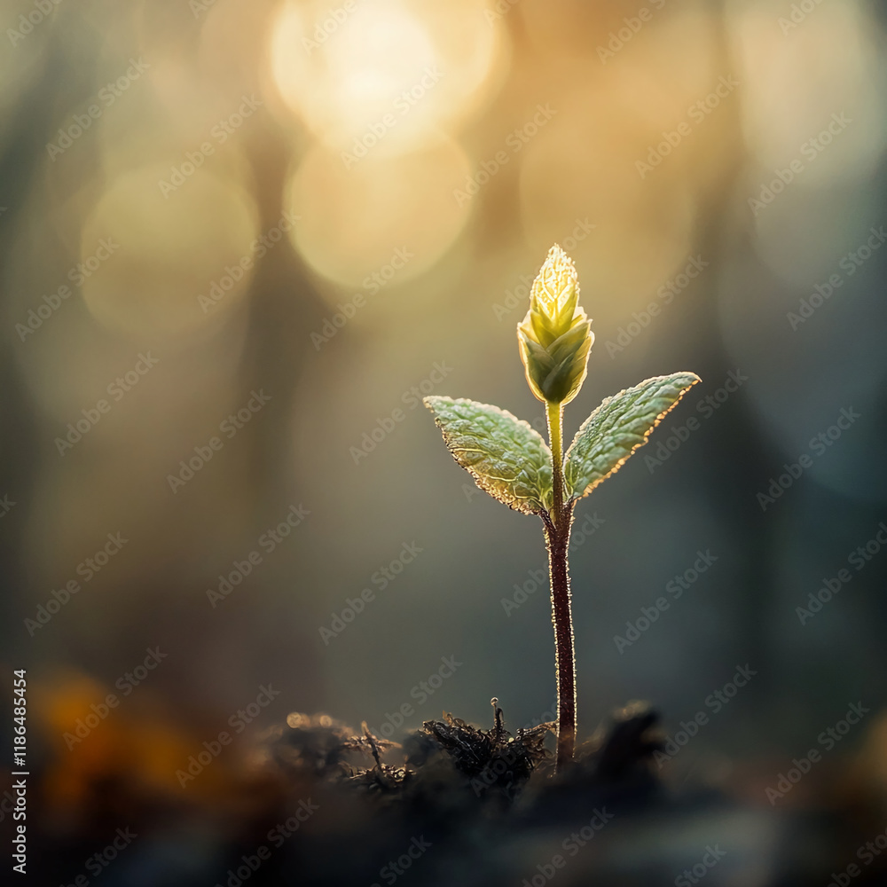 Close-up of a vibrant seedling sprouting in sunlight with soft bokeh background Close-up of a vibrant seedling sprouting in sunlight with soft bokeh background