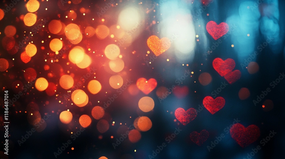 Romantic blurred heart-shaped bokeh lights background for love-themed designs. Romantic blurred heart-shaped bokeh lights background for love-themed designs.