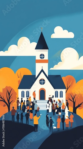 Pastor guiding a community through faith and commitment, flat design illustration