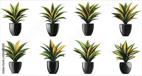 Decorative sansevieria plant in vase vector silhouettes, Black silhouette of sansevieria plant in vase, Abstract indoor plant silhouettes icons, Vector silhouette of sansevieria plant in pot