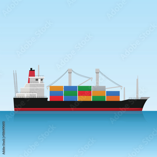 Cargo ship with containers delivery shipping , transportation. Logistics vector illustration