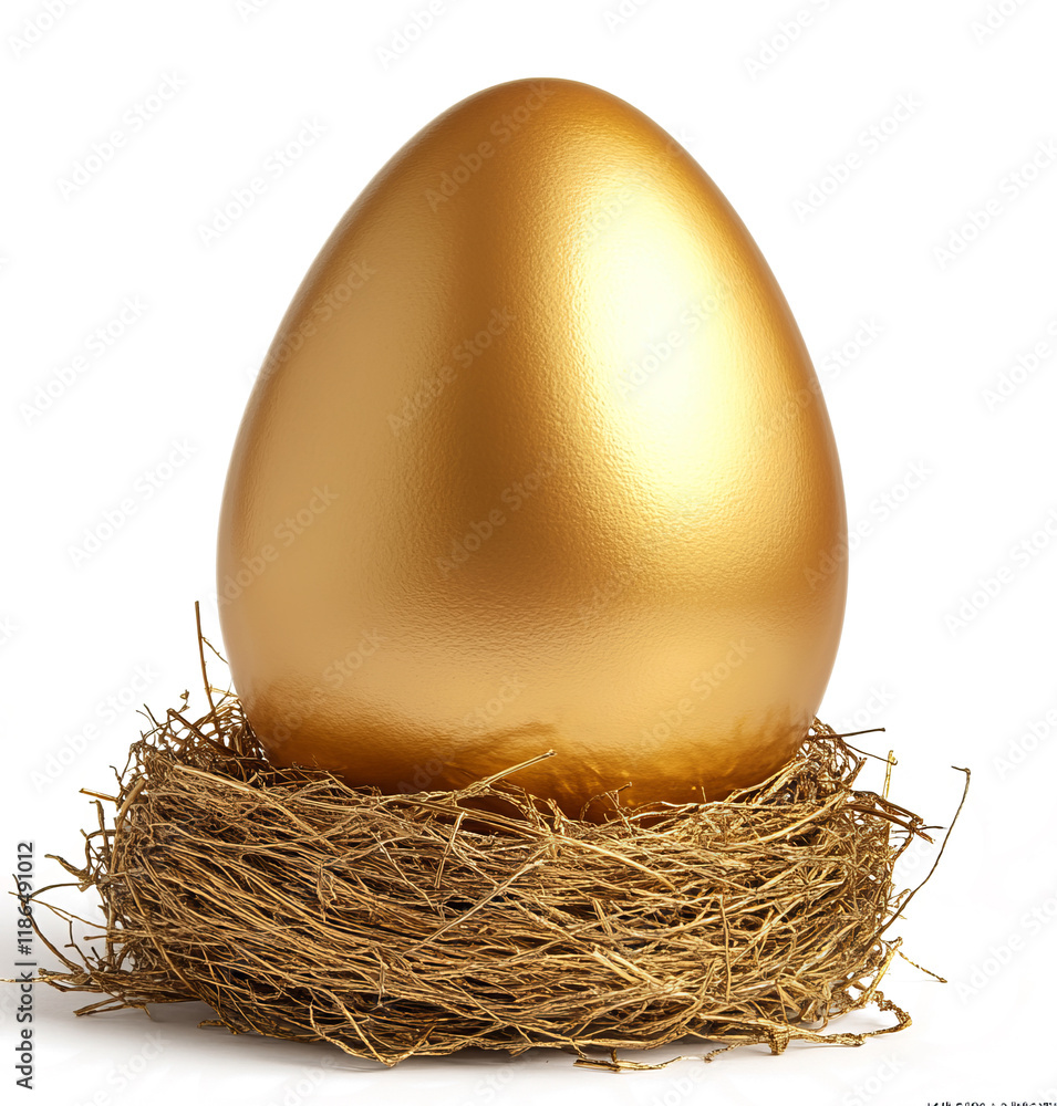 Fototapeta premium golden egg with straw in the nest
