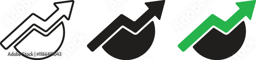 A set of vector icons of charts with arrows. Symbols of increase, growth, profit and other things related to business development in line and silhouette style isolated. Vector illustration
