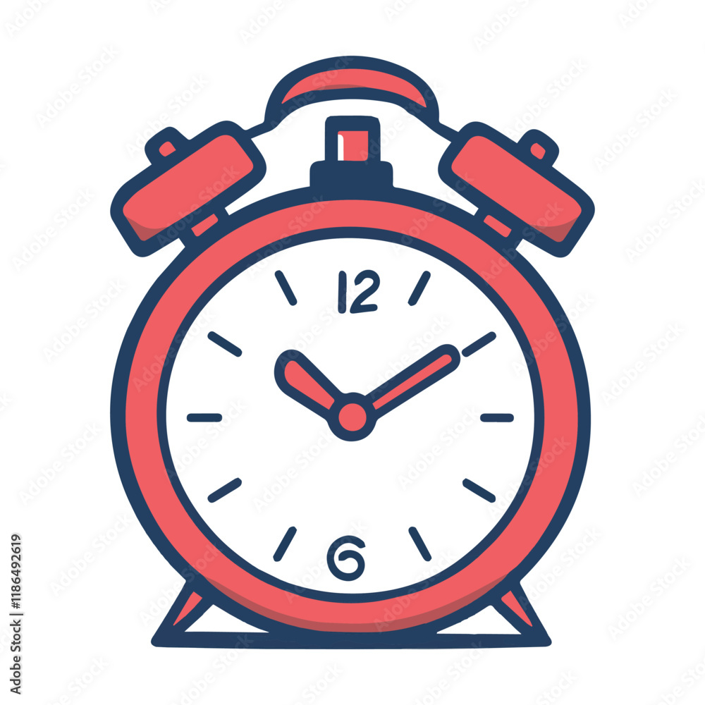 Red alarm clock icon with bold lines and minimalistic style Red alarm clock icon with bold lines and minimalistic style