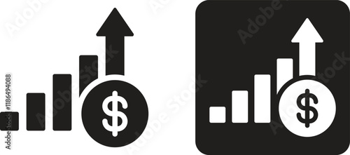 Dollar income vector icon set, dollar increase and cost increase symbol in line and silhouette style isolated. Vector illustration