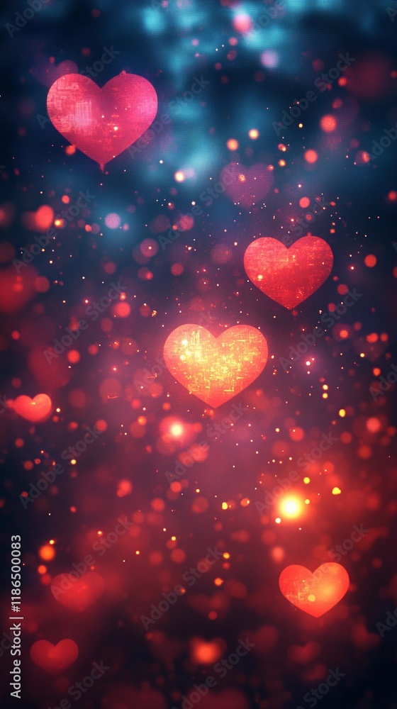 Blurred glowing heart bokeh scattered over a muted lilac background, perfect for romantic themes, book illustration style Blurred glowing heart bokeh scattered over a muted lilac background, perfect for romantic themes, book illustration style