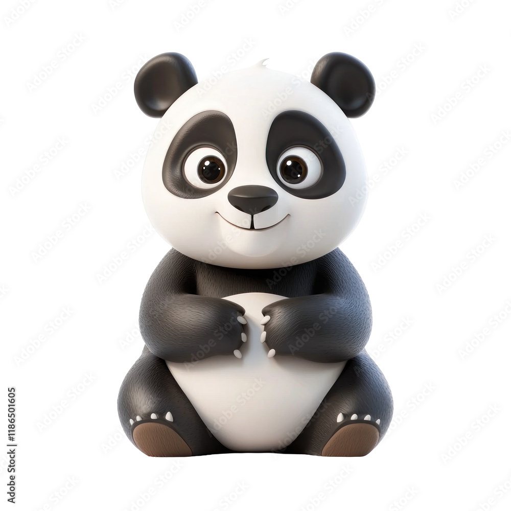 Cute 3D Cartoon Panda Character Sitting on transparent background with Friendly Expression Cute 3D Cartoon Panda Character Sitting on transparent background with Friendly Expression
