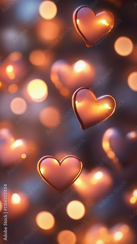 Blurred soft heart-shaped lights glowing on a deep crimson background, offering a warm romantic tone, book illustration style Blurred soft heart-shaped lights glowing on a deep crimson background, offering a warm romantic tone, book illustration style