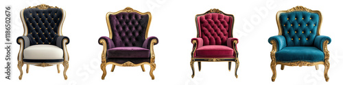 Exquisite Baroque Style Armchairs Adorned with Ornate Tufted Velvet Upholstery in a Lavish Opulent Interior Setting Evocative of Aristocratic Grandeur and Refined Elegance