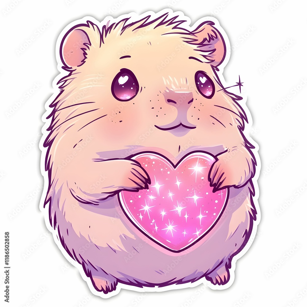 Obraz premium Cute hamster holding a sparkling heart in a whimsical design