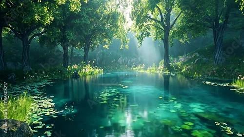 幻想的な森の泉