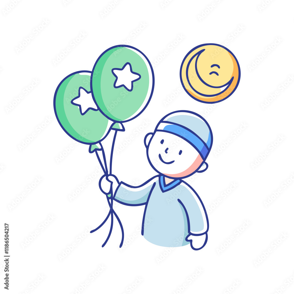 child holding eid balloons vector icon, eid al-fitr vector illustration - simple illustration of child holding eid balloons perfect for logos, and eid al-fitr-themed designs. child holding eid balloons vector icon, eid al-fitr vector illustration - simple illustration of child holding eid balloons perfect for logos, and eid al-fitr-themed designs.