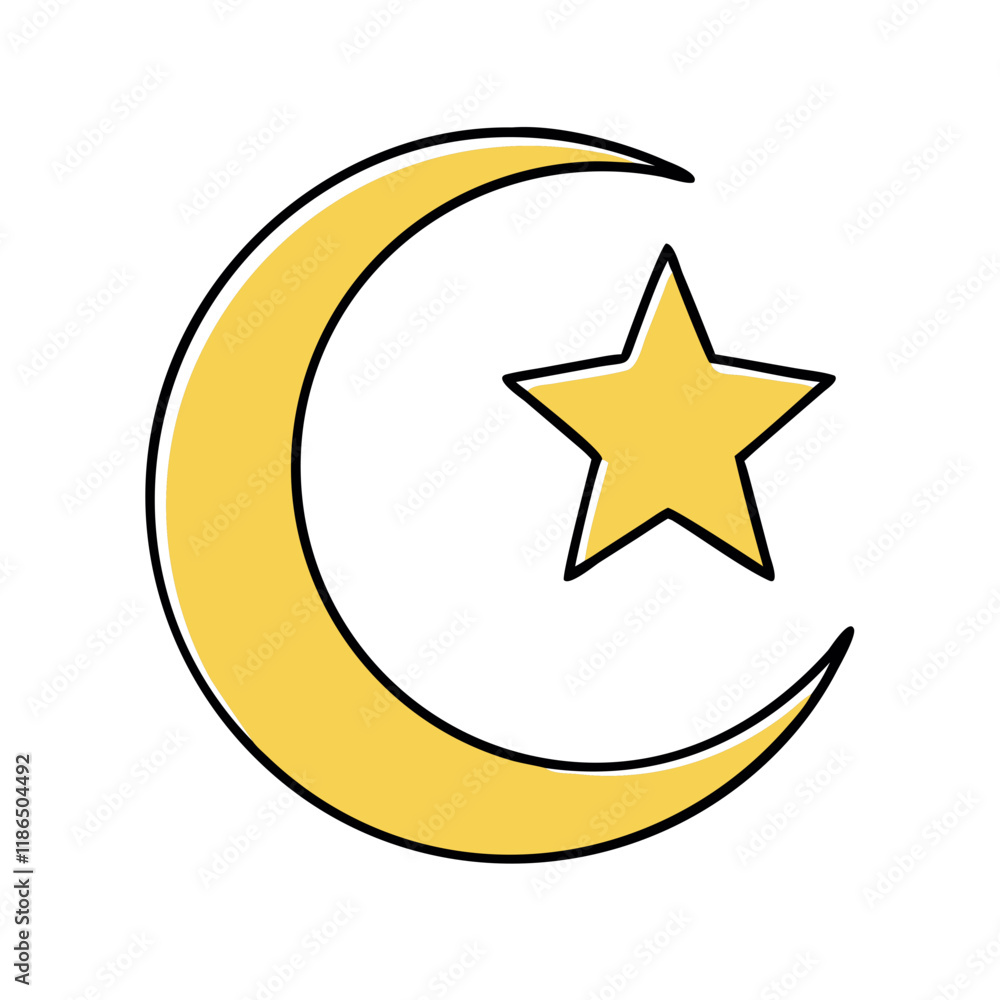 crescent moon and star vector icon, eid al-fitr vector illustration - simple illustration of crescent moon and star perfect for logos, and eid al-fitr-themed designs. crescent moon and star vector icon, eid al-fitr vector illustration - simple illustration of crescent moon and star perfect for logos, and eid al-fitr-themed designs.