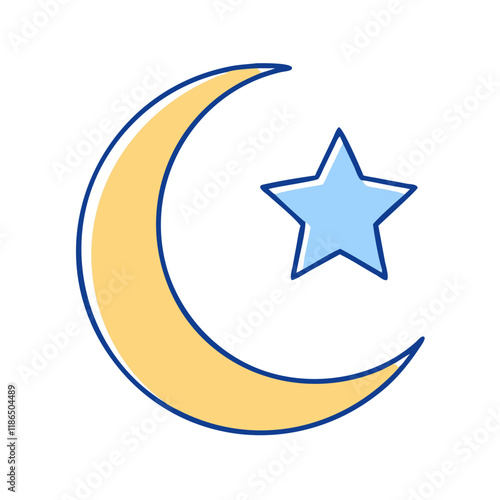 crescent moon and star vector icon, eid al-fitr vector illustration - simple illustration of crescent moon and star perfect for logos, and eid al-fitr-themed designs.