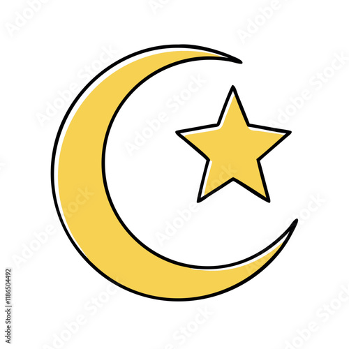 crescent moon and star vector icon, eid al-fitr vector illustration - simple illustration of crescent moon and star perfect for logos, and eid al-fitr-themed designs.