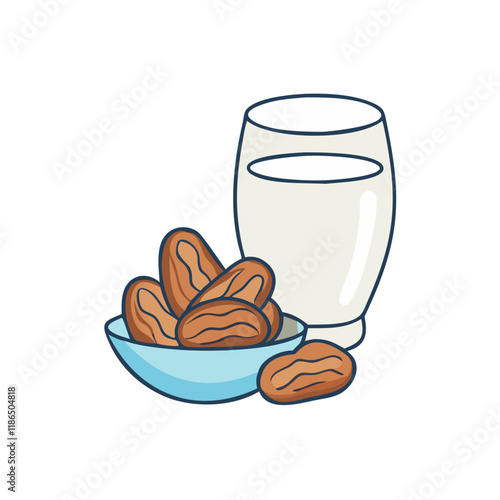 dates and milk vector icon, eid al-fitr vector illustration - simple illustration of dates and milk perfect for logos, and eid al-fitr-themed designs.