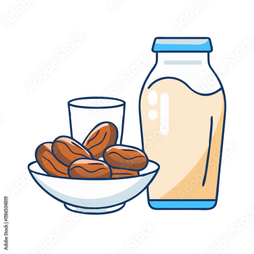 dates and milk vector icon, eid al-fitr vector illustration - simple illustration of dates and milk perfect for logos, and eid al-fitr-themed designs.