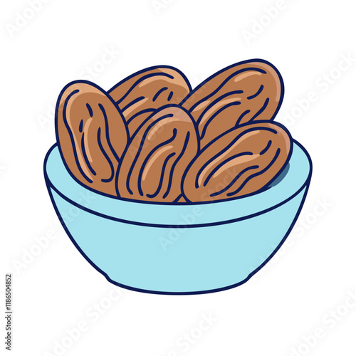 dates in a bowl vector icon, eid al-fitr vector illustration - simple illustration of dates in a bowl perfect for logos, and eid al-fitr-themed designs.