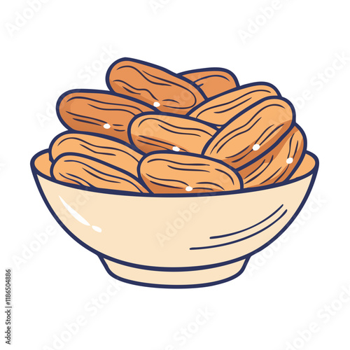 dates in a bowl vector icon, eid al-fitr vector illustration - simple illustration of dates in a bowl perfect for logos, and eid al-fitr-themed designs.