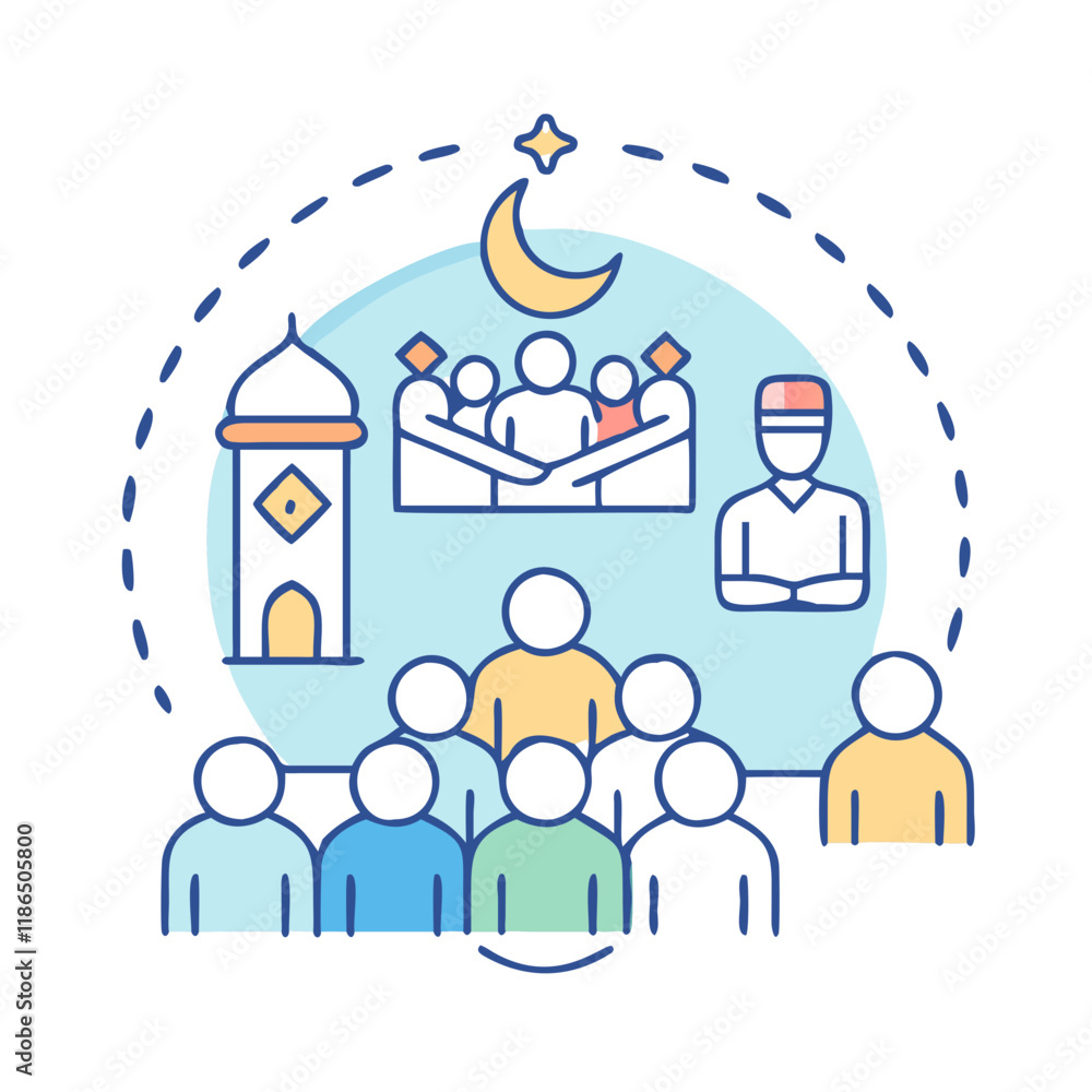 Obraz premium eid prayers congregation vector icon, eid al-fitr vector illustration - simple illustration of eid prayers congregation perfect for logos, and eid al-fitr-themed designs.