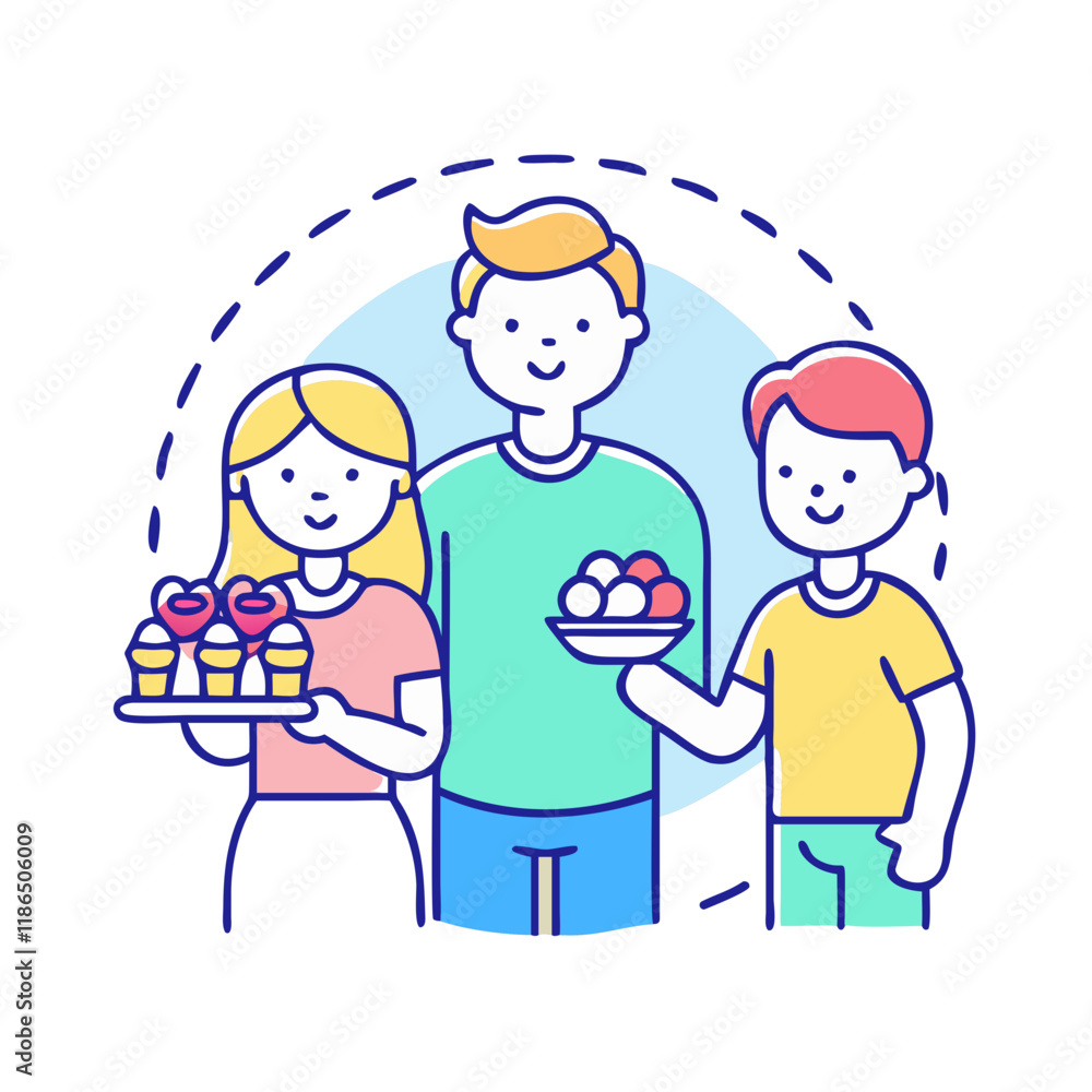 family sharing sweets vector icon, eid al-fitr vector illustration - simple illustration of family sharing sweets perfect for logos, and eid al-fitr-themed designs. family sharing sweets vector icon, eid al-fitr vector illustration - simple illustration of family sharing sweets perfect for logos, and eid al-fitr-themed designs.