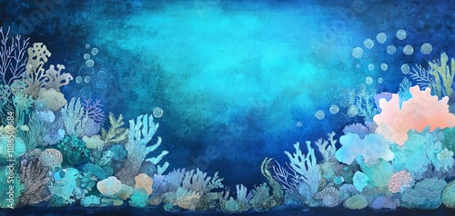 Serene underwater scene with vibrant coral reef and gentle ocean currents. Perfect for marine-themed projects. photo