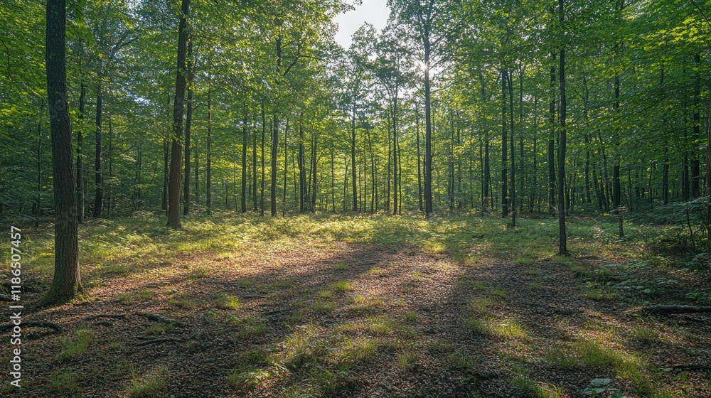 Sunlit Forest Path: A Tranquil Escape into Nature's Embrace Sunlit Forest Path: A Tranquil Escape into Nature's Embrace