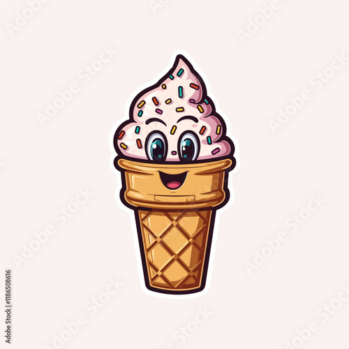 smiling ice cream cone vector illustration with sprinkles, ideal for fun dessert-themed artwork