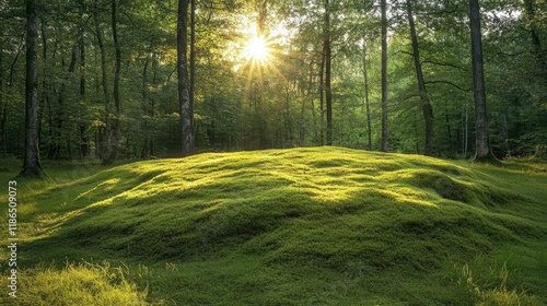 Sunlit Mossy Knoll in the Forest: A Serene Nature Scene