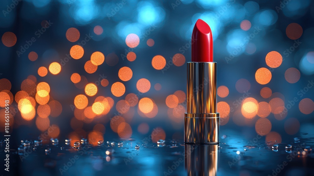 Red lipstick against a blurred bokeh background. Red lipstick against a blurred bokeh background.