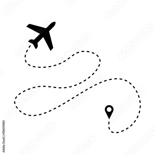 Airplane dotted route path. Travel concept of airplane route with start point