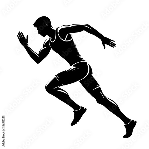Athlete running with determination on a track in silhouette style